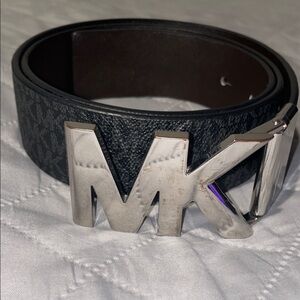 Michael Kors Black reversible  Monogram Belt with Silver Buckle
